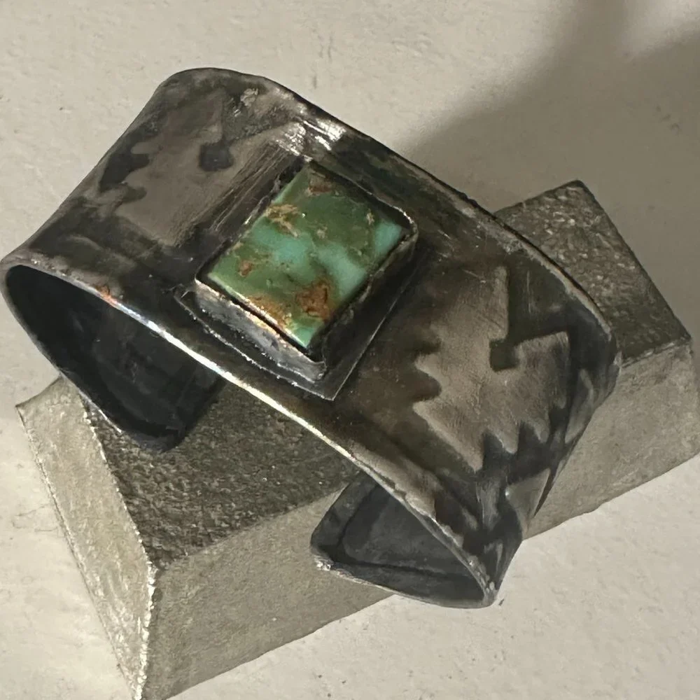 Royston Turquoise Aztec Southwestern Sterling Silver 925 Cuff Bracelet Unisex